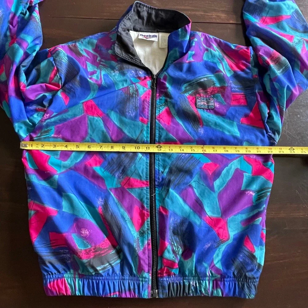 Vintage Reebok 90s Abstract Geometric Windbreaker Jacket Blue Purple Pink‎ Small